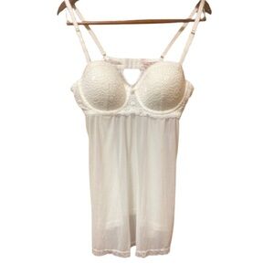 La Vie En Rose Padded Push Up Bra Baby Doll Lacy & Sheer Lingerie Cream XL